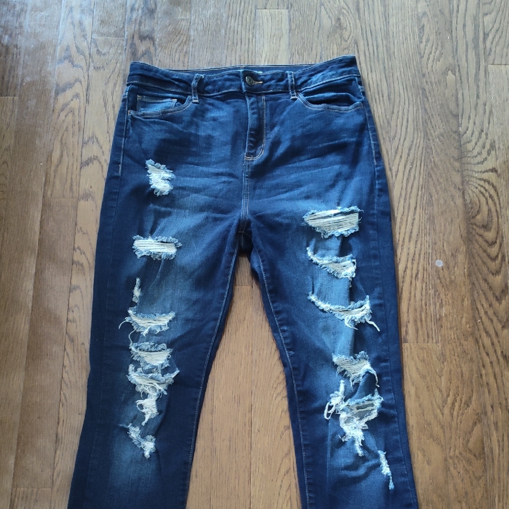 Cello Dark Blue Distressed Skinny Jeans